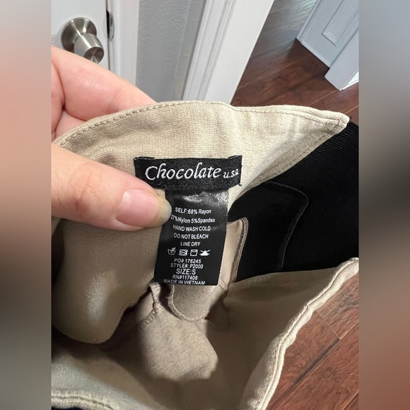 Chocolate U.S.A. Khaki Skinny Work Pants / Slacks with Black Waistband - Picture 4 of 7